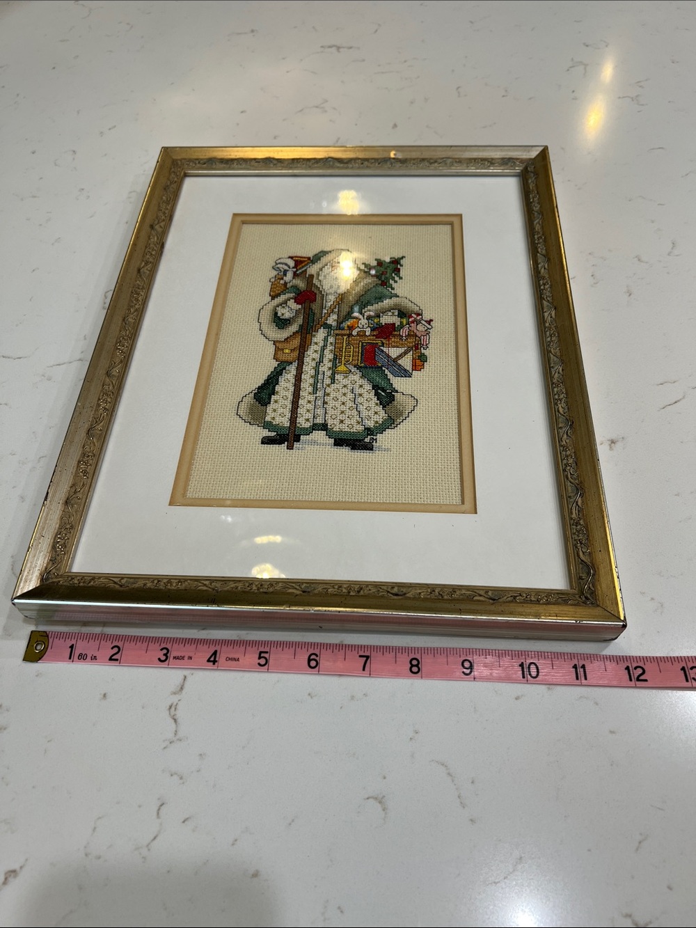 Vintage Santa Counted Cross Stitch Framed Christmas Wall Art Decor 1990 - Picture 7 of 7
